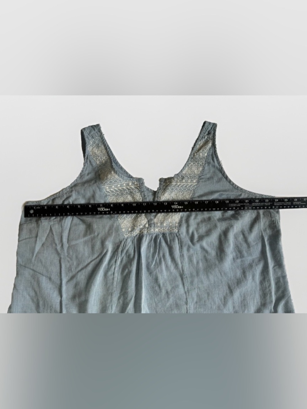 Embroidered Chambray Boho Tank Top Sleeveless V-Neck Blouse XXL Cottagecore READ - Picture 9 of 10